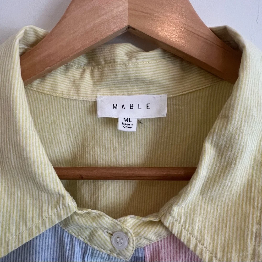 Mable Hazel Color Block Long Sleeve Button Down Shirt Relaxed Fit M/L Pastel - Picture 4 of 9